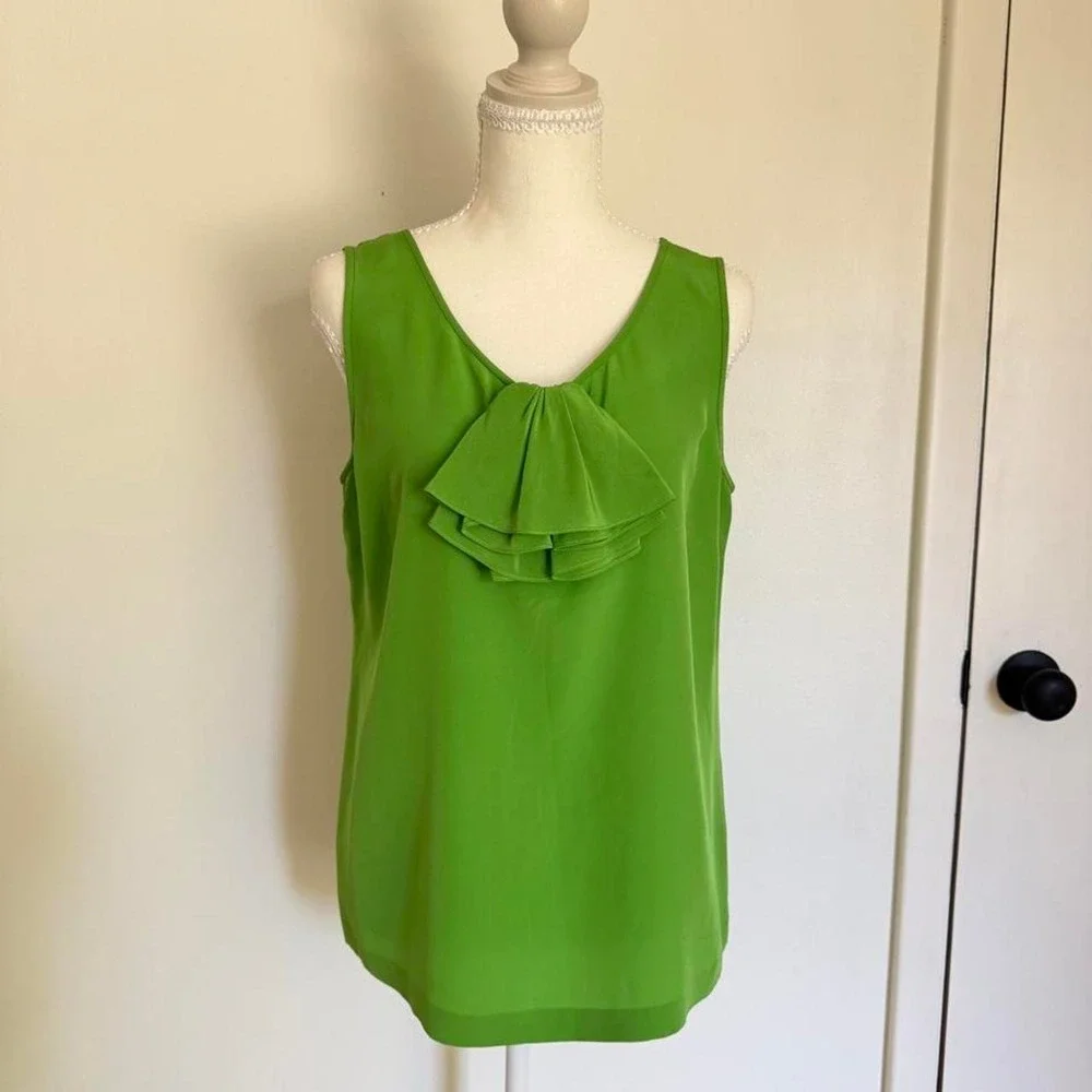 Kate Spade green silk blouse with ruffle detail